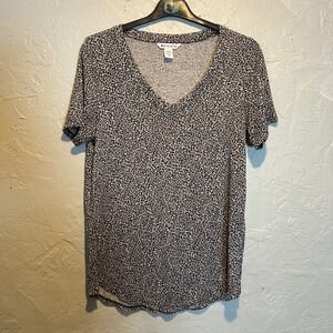 Athleta‎ Breezy Scoop V Neck Tee Leopard Print Short Sleeve Women's M